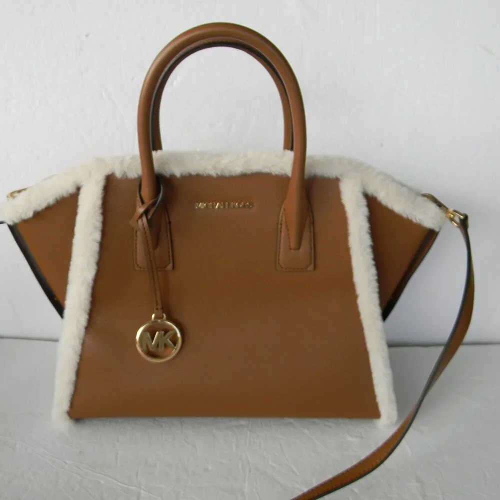 NWT MICHAEL KORS AVRIL LARGE LUGGAGE/SHERPA LEATHER SATCHEL CROSSBODY BAG - Picture 1 of 9